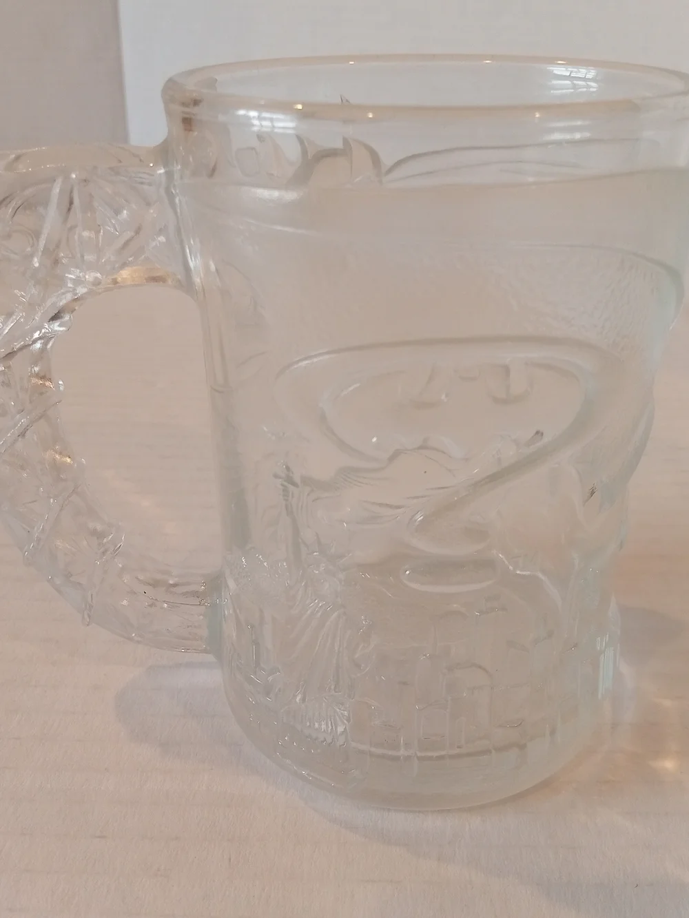 Vtg Mc Donald's 1995 Batman Forever Clear Glass Embossed Mug